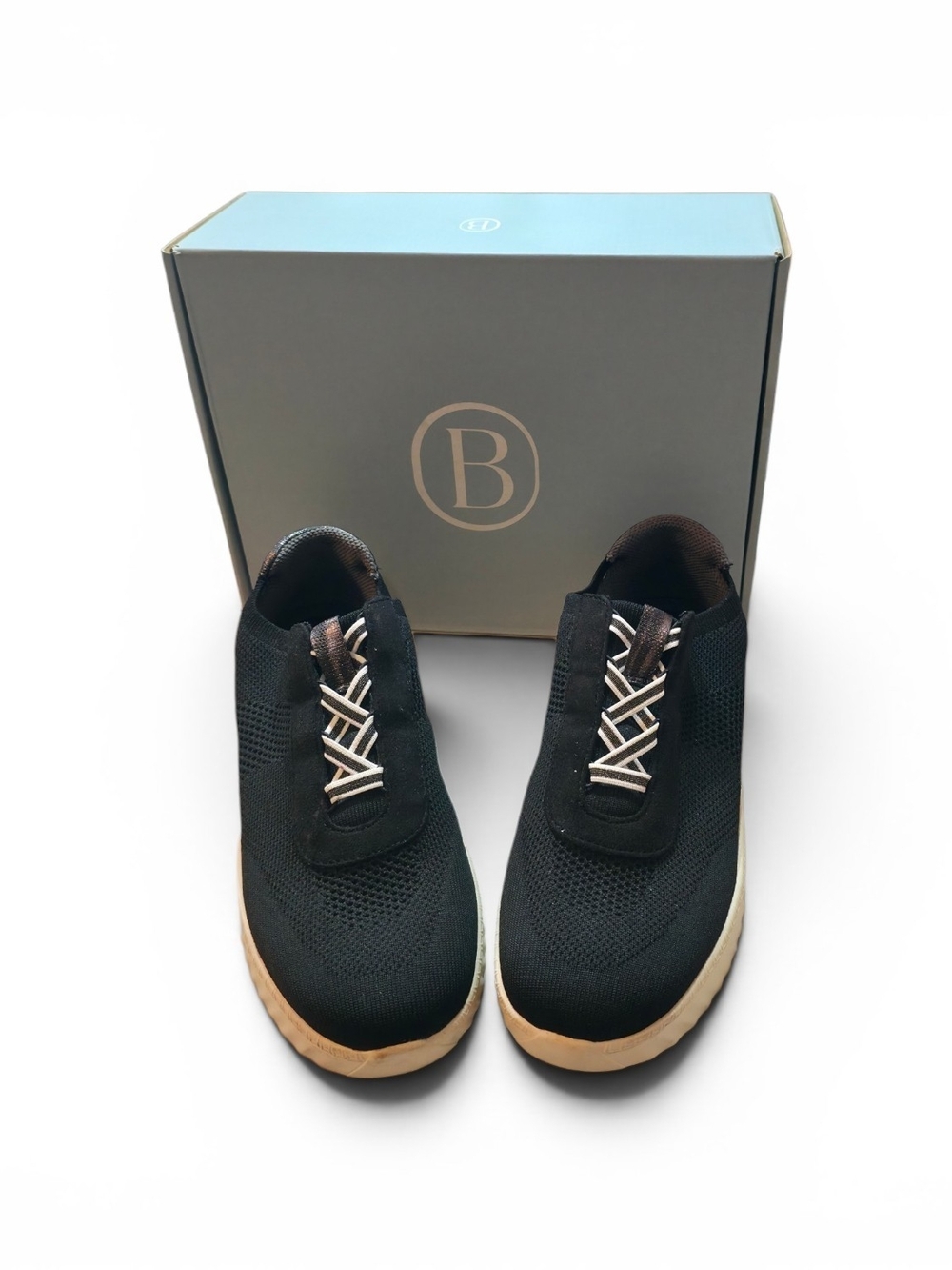 Life Stride Woman's Black Knit Slip-On Sneakers with Tan Sole